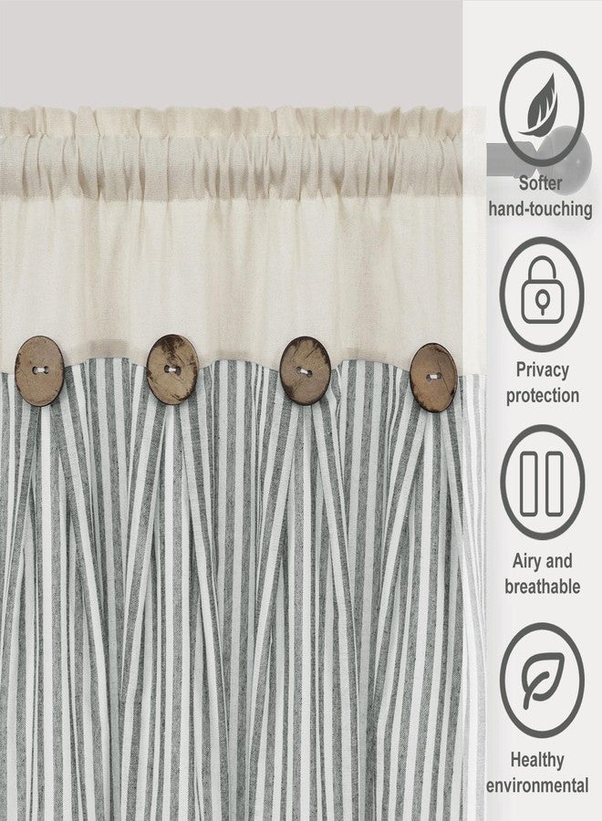 BLEUM CADE Cotton Linen Farmhouse Kitchen Curtains 24 Inch Boho Rustic Button Tier Curtains Natural/Sage Green Stripe Color Block Curtain Rod Pocket Small Window Curtain for Cafe Bathroom Bedroom Drapes - Image 4